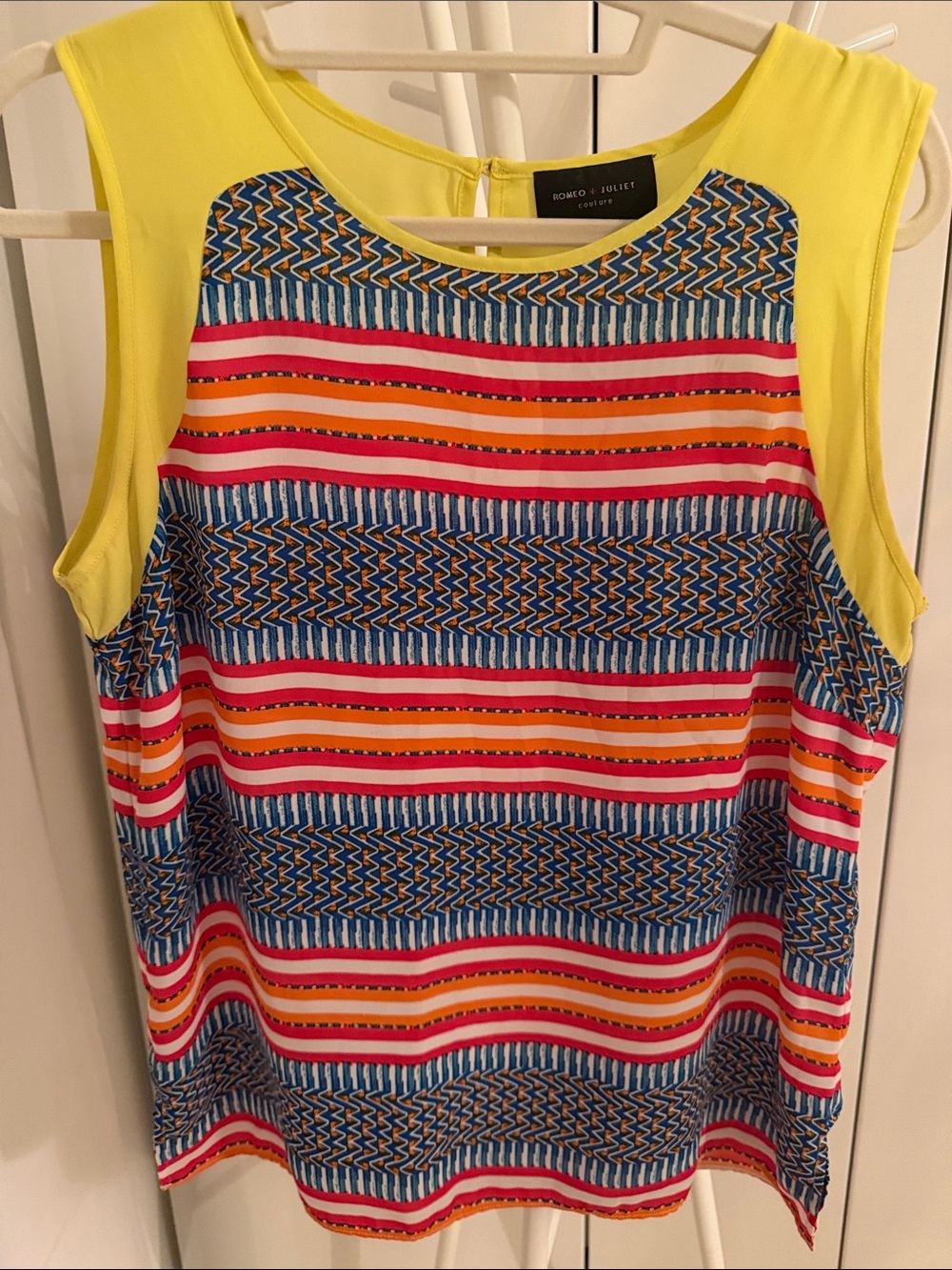 Romeo & Juliet Couture Yellow Multicolor Striped Sleeveless Tank